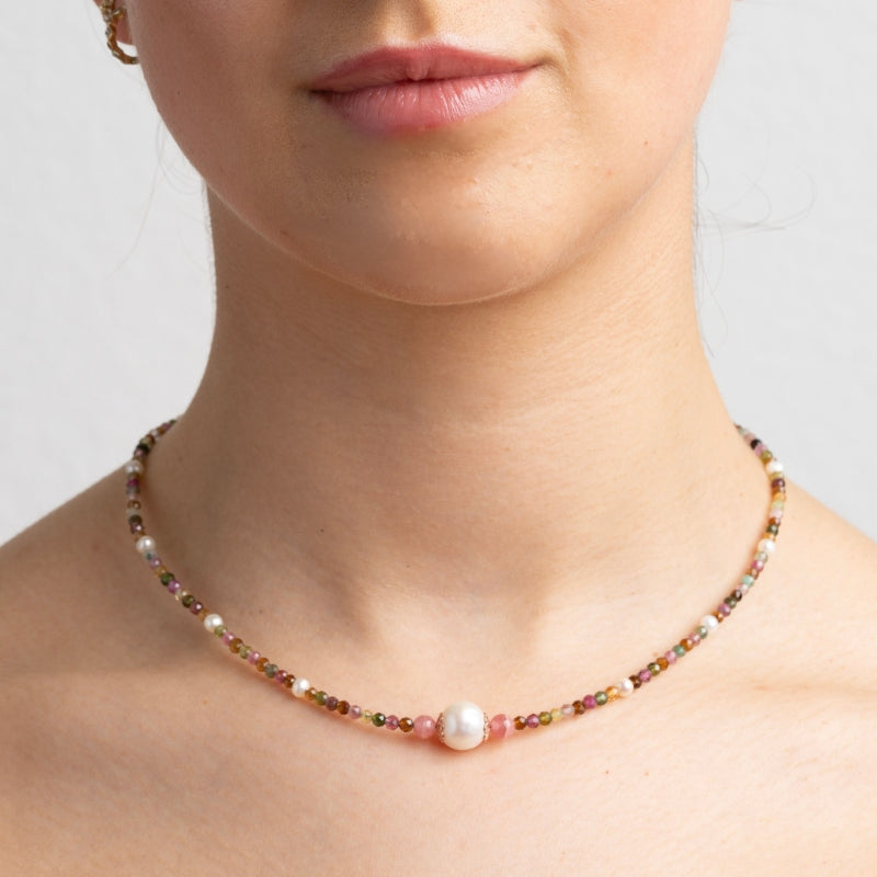 Tourmaline and pearl necklace silver