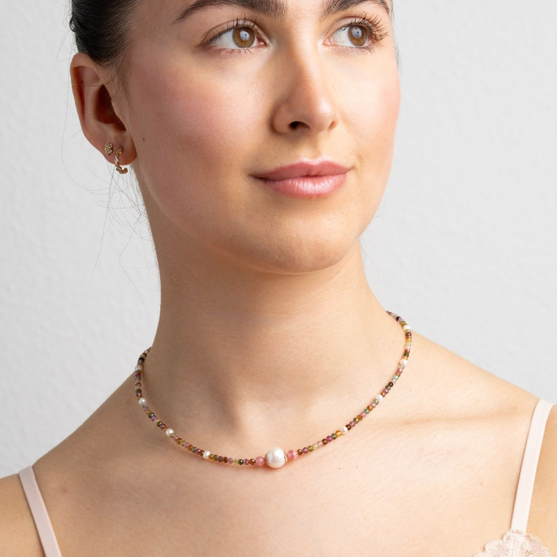 Tourmaline and pearl necklace silver