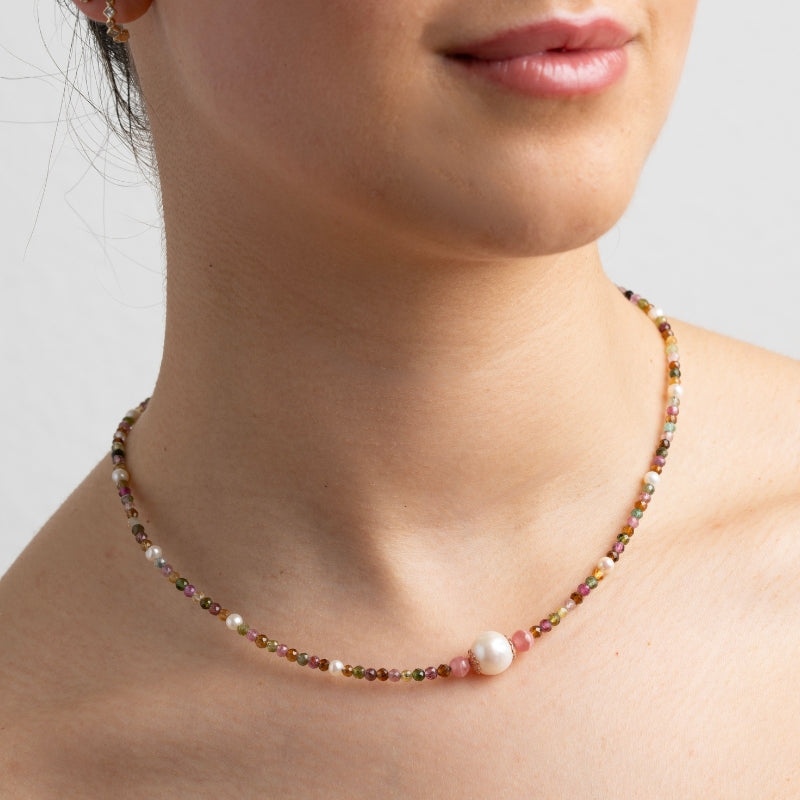 Tourmaline and pearl necklace silver