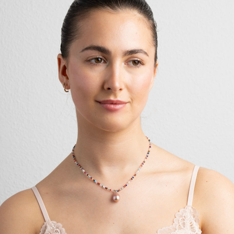 Colored gems pearl necklace silver