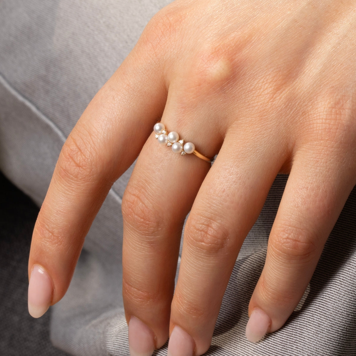 FREYA diamond pearl ring 18K yellow gold