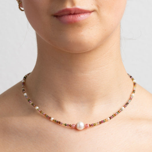 Tourmaline and pearl necklace silver
