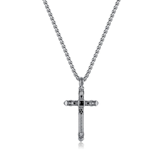 Steel cross necklace with black stone from SKADIS Jewelry