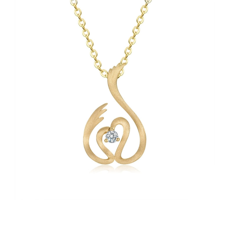 DANCING SWAN diamond pendant 18k yellow gold matt