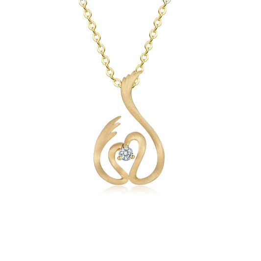 DANCING SWAN diamond pendant 18k yellow gold matt