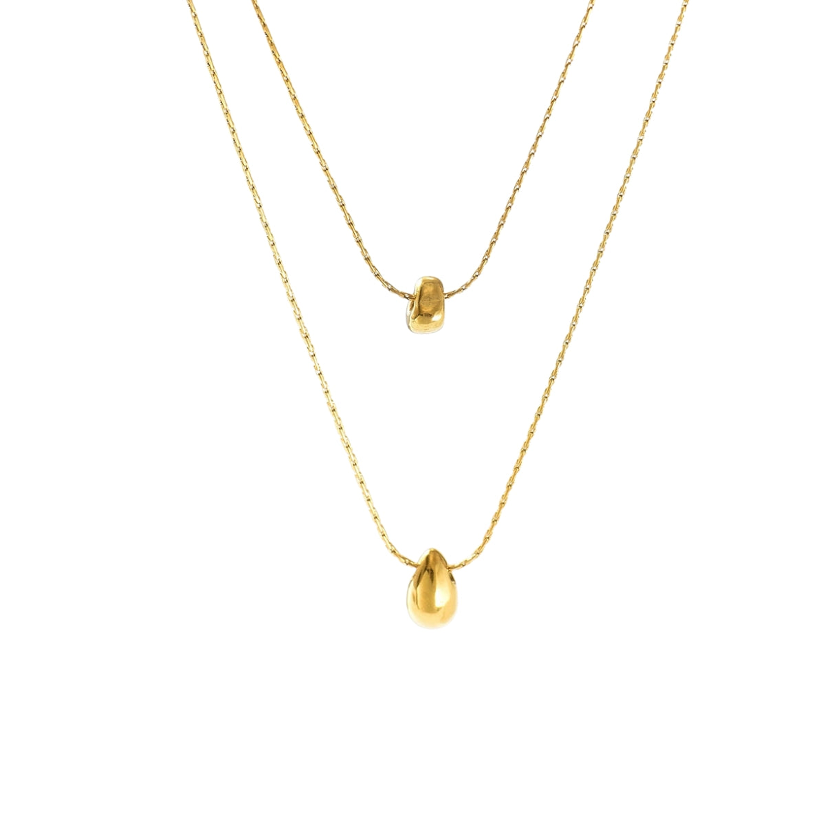 Two gold necklaces with teardrop pendants from SKADIS Jewelry