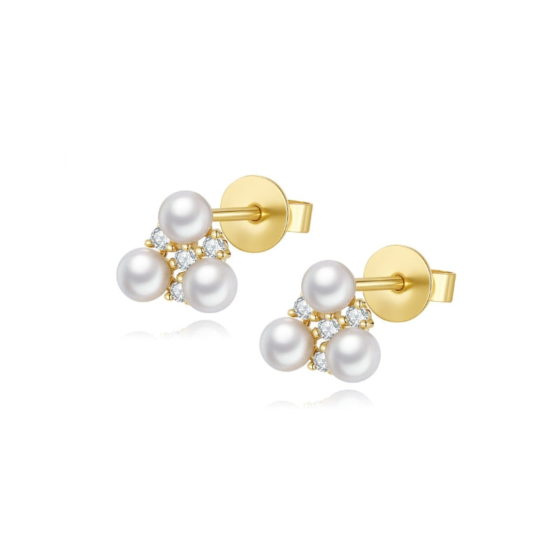 SKADIS FREYA pearl diamond earring stud, 18k yellow gold