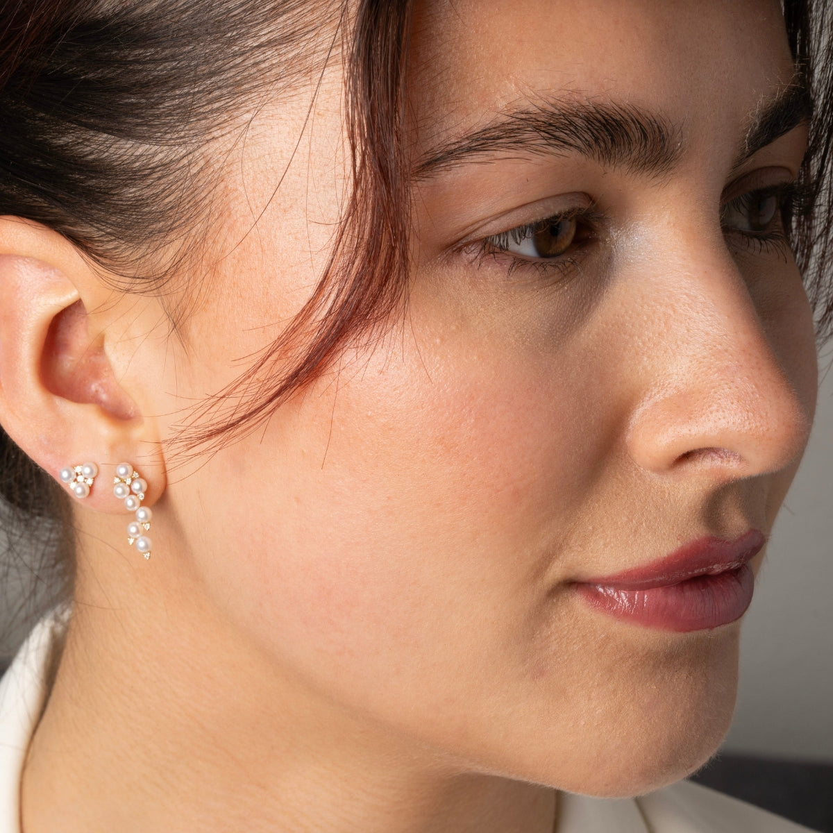 FREYA diamond pearl earring stud 18k white gold