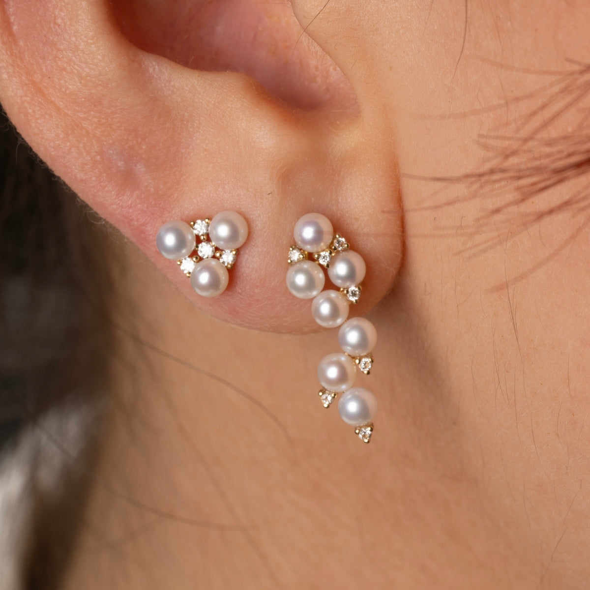 FREYA diamond pearl earring stud 18k white gold
