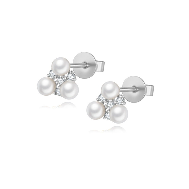 FREYA diamond pearl earring stud 18k white gold