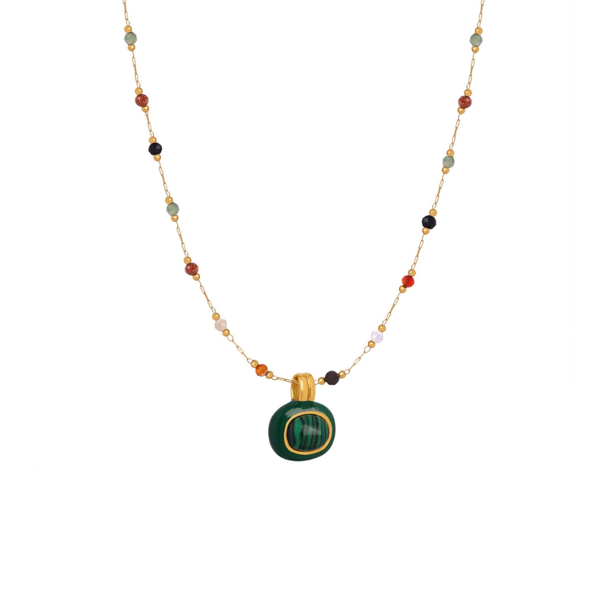 Necklace with a green pendant and multicolored beads from SKADIS Jewelry