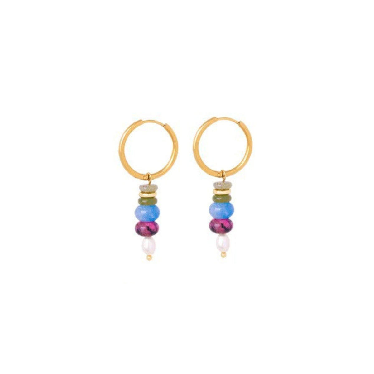 Gold hoop earrings with colorful beads from SKADIS Jewelry