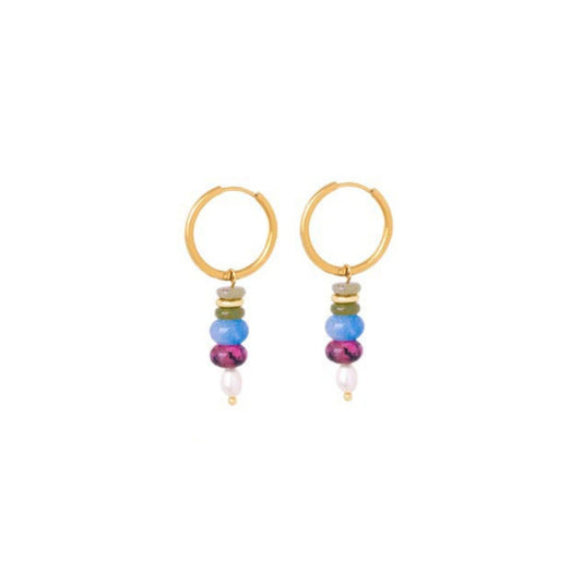 Gold hoop earrings with colorful beads from SKADIS Jewelry