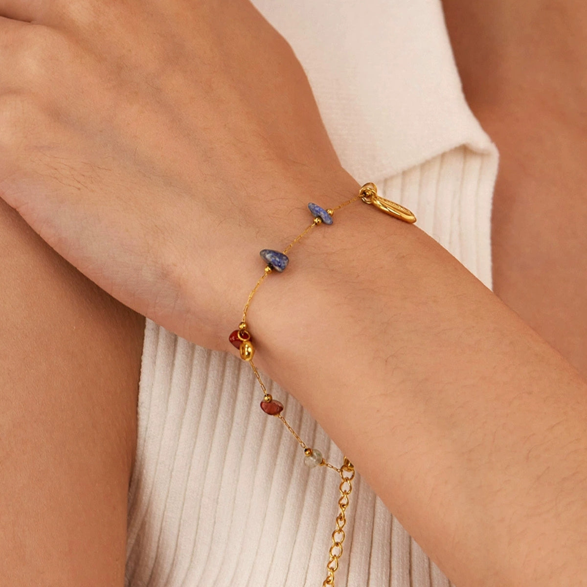 Gold bracelet with colorful beads from SKADIS Jewelry