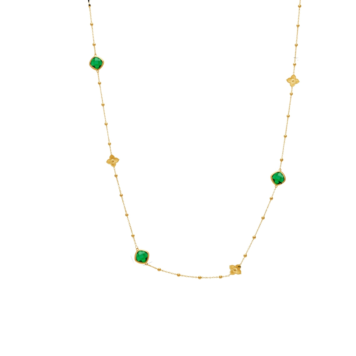Gold necklace with green gemstones for women from SKADIS Jewelry