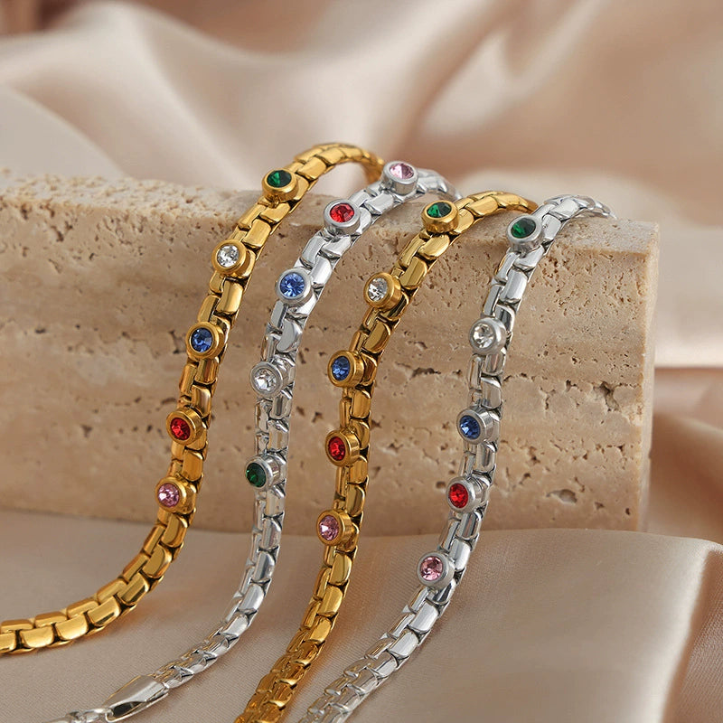 Gold and silver plated bracelets with colored zirconia from SKADIS Jewelry