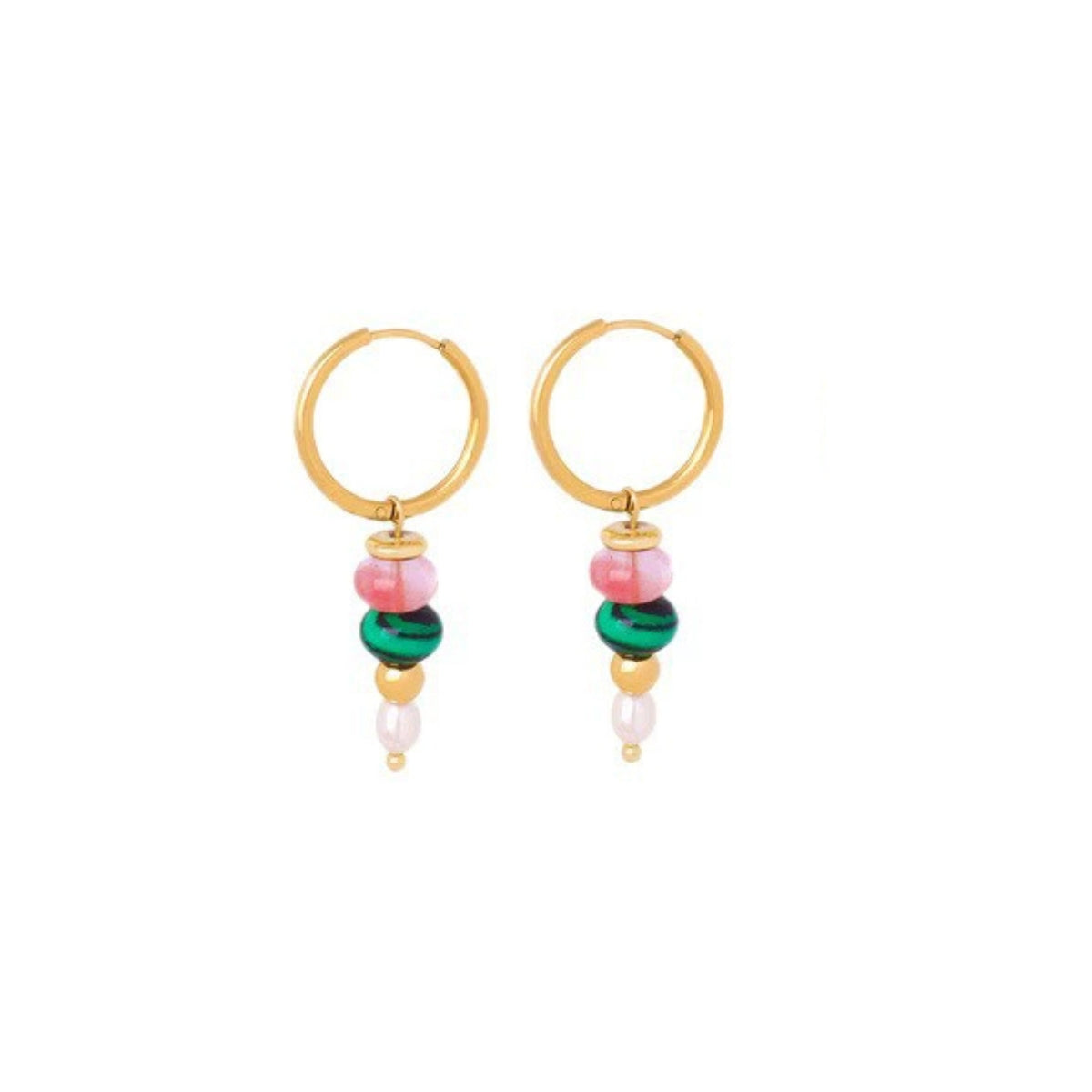 Gold hoop earrings with colorful beads from SKADIS Jewelry
