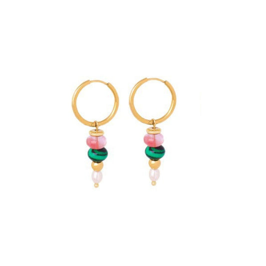 Gold hoop earrings with colorful beads from SKADIS Jewelry