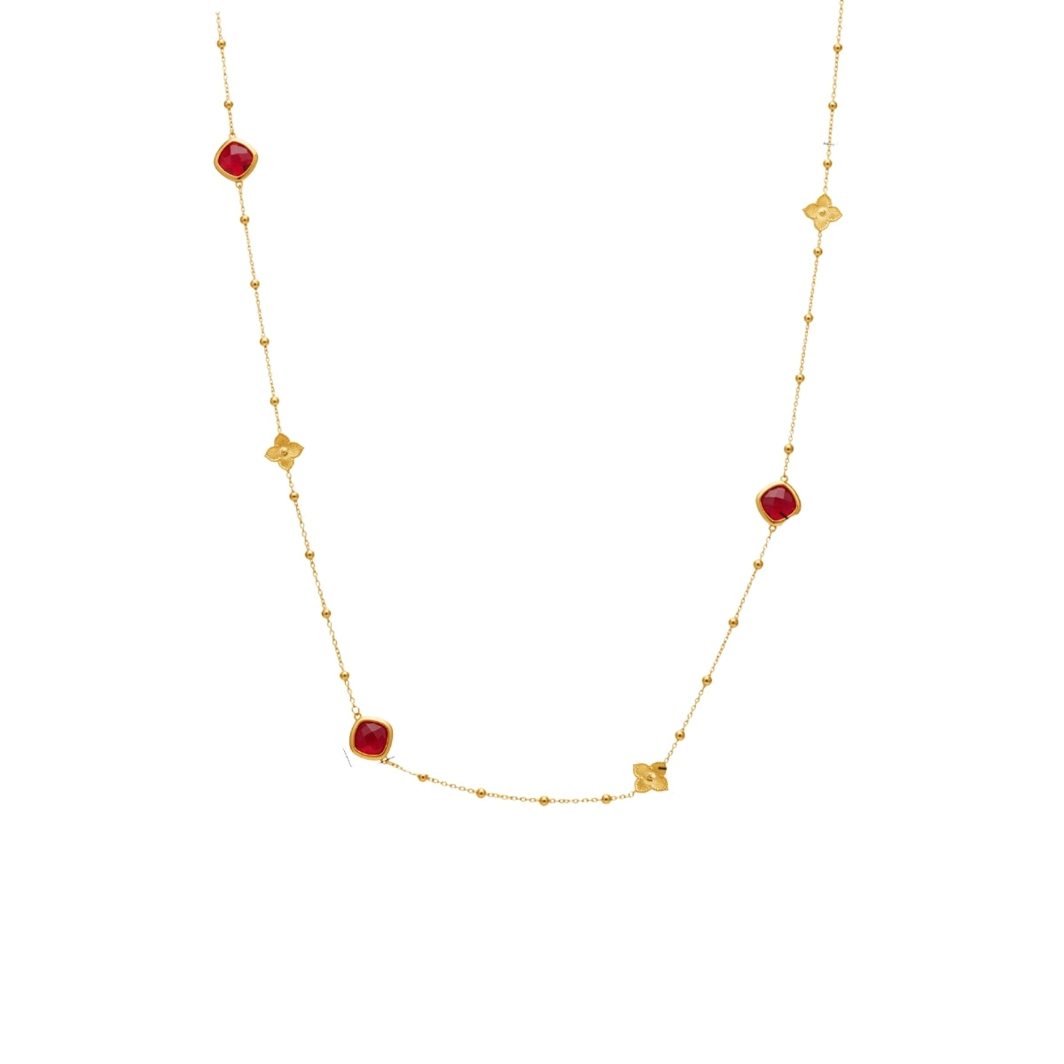 Gold necklace with red gemstones from SKADIS Jewelry