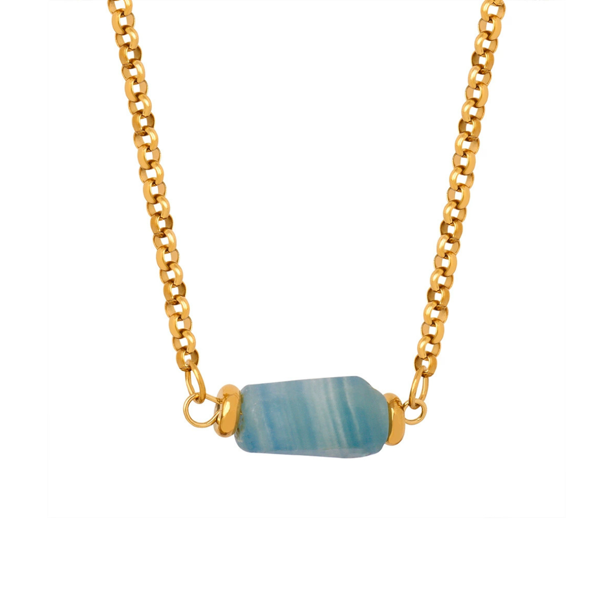 Gold chain necklace with a blue stone from SKADIS Jewelry