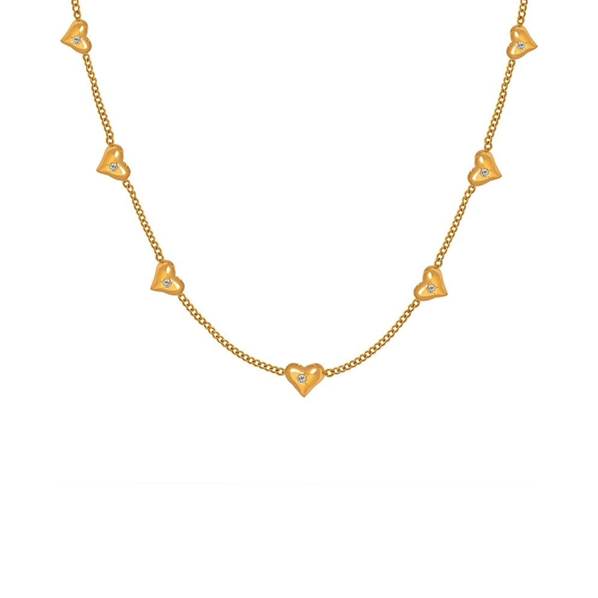 Gold necklace with heart-shaped pendants from SKADIS Jewelry
