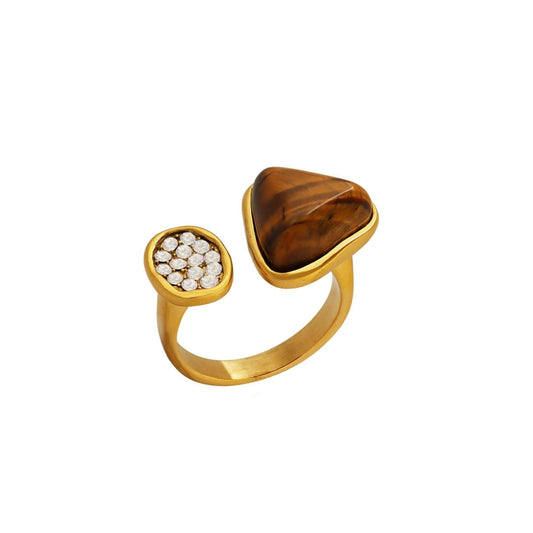 Gold ring with a triangular tiger's eye stone from SKADIS Jewelry