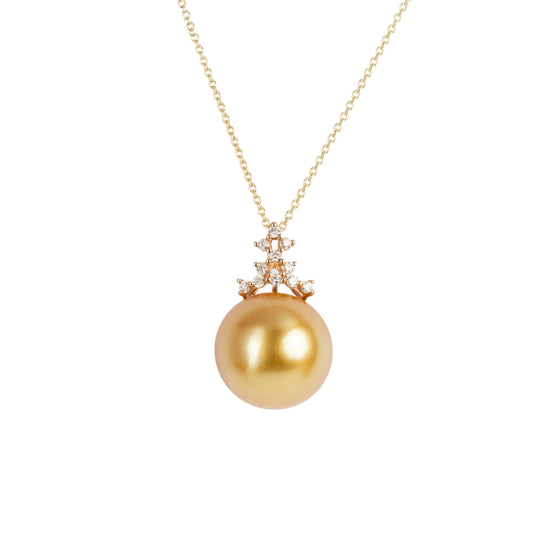  GRACE South sea golden pearl diamond pendant 18k gold