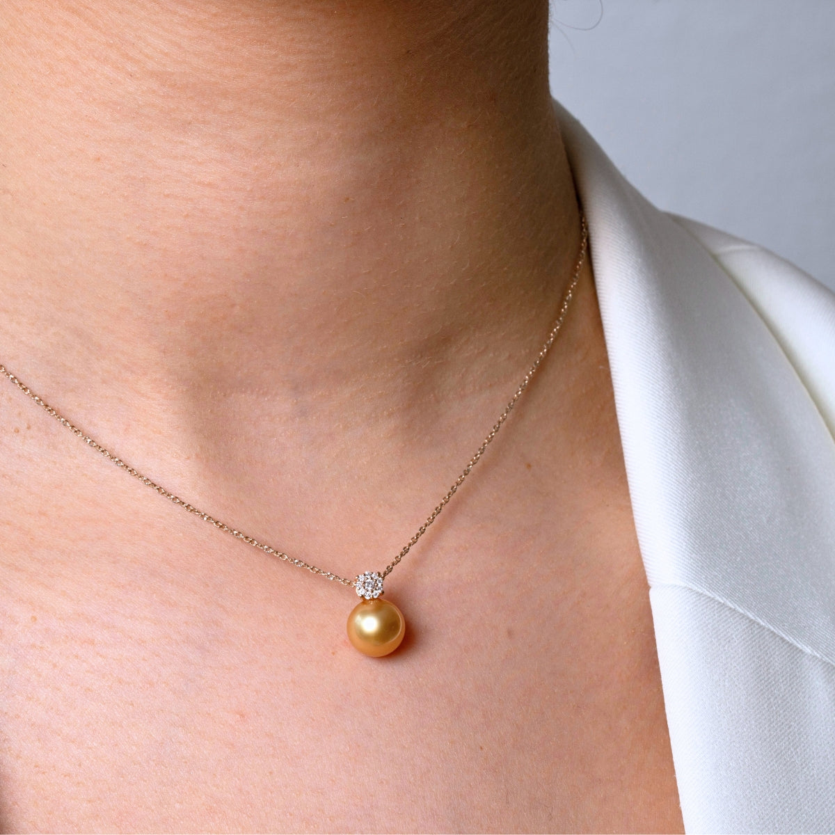 FUSION South sea golden pearl diamond pendant 18k gold