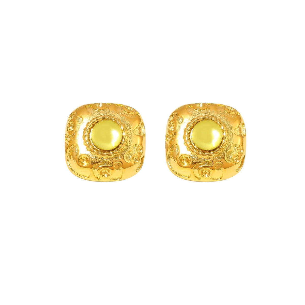 Pair of gold earrings with green stone SKADIS Jewelry