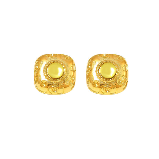 Pair of gold earrings with green stone SKADIS Jewelry