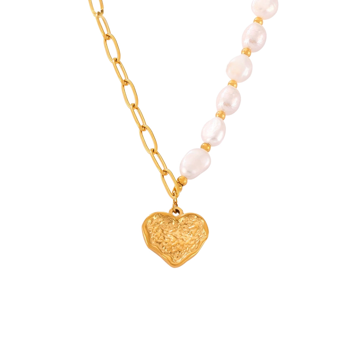 Necklace with gold heart pendant and white pearls from SKADIS Jewelry