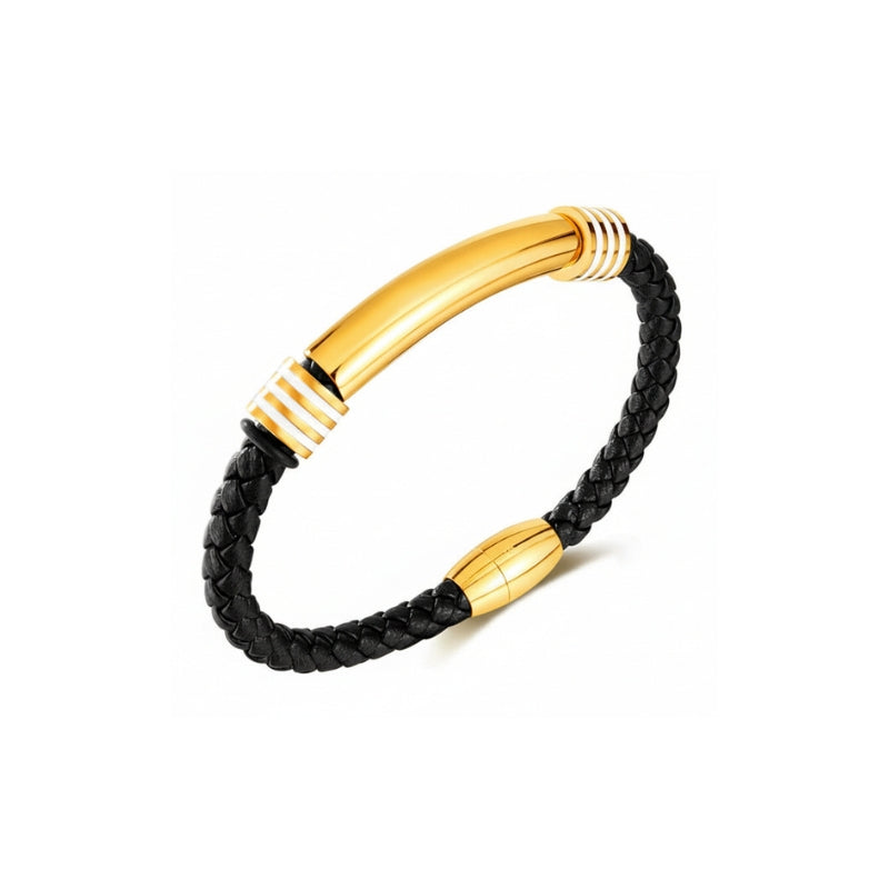 Black leather bracelet with gold-plated color from SKADIS Jewelry