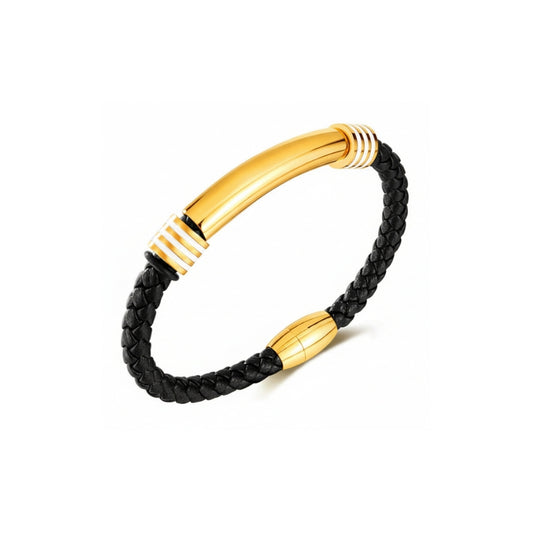 Black leather bracelet with gold-plated color from SKADIS Jewelry