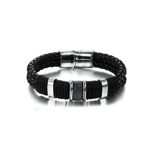 Black braided bracelet with steel accents from SKADIS Jewelry