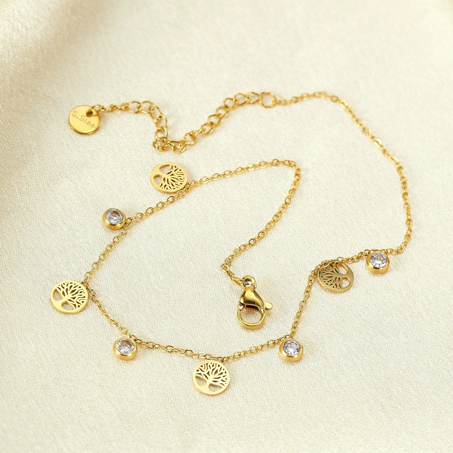 Gold-plated anklet with tree of life charms from SKADIS Jewelry