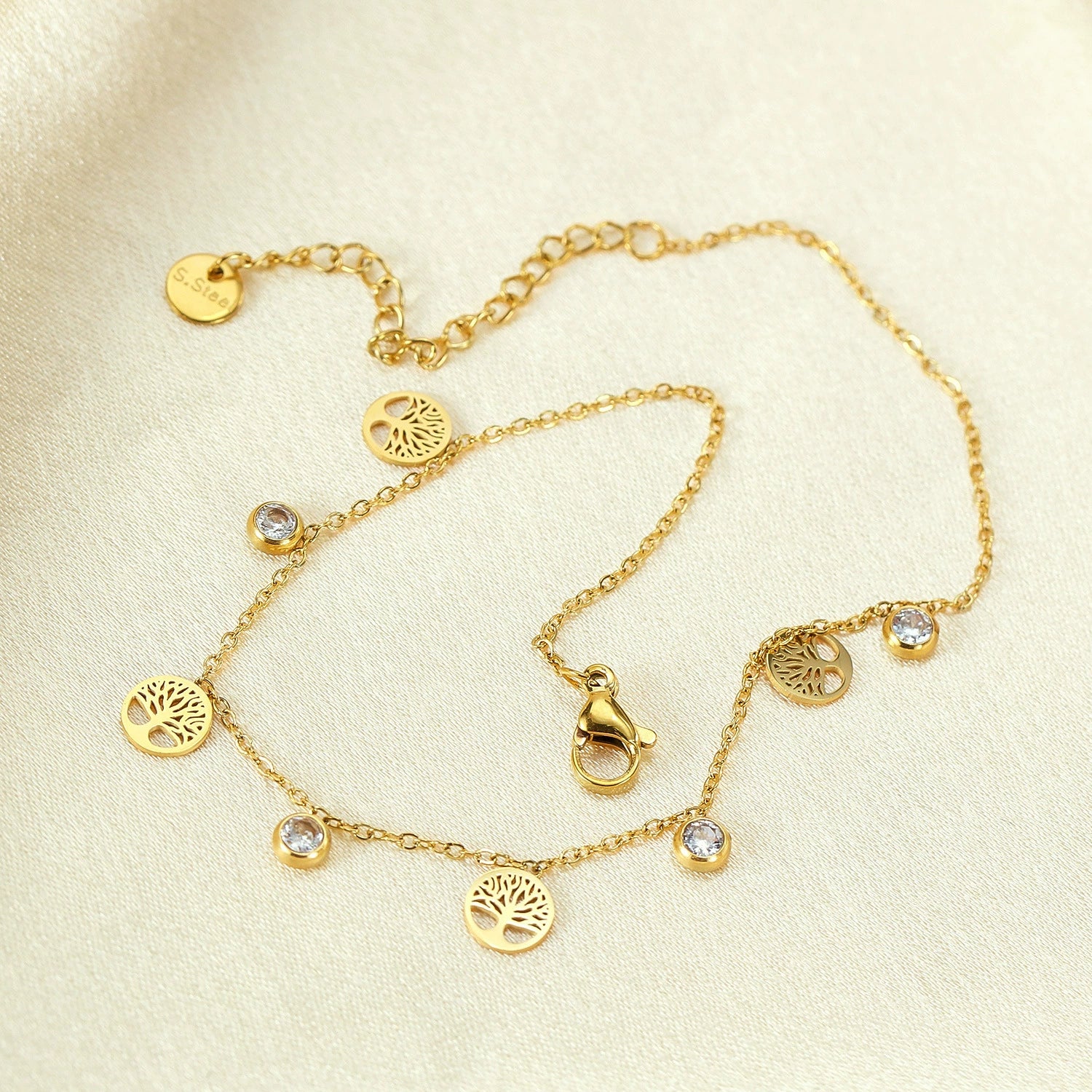 Gold-plated anklet with tree of life charms from SKADIS Jewelry