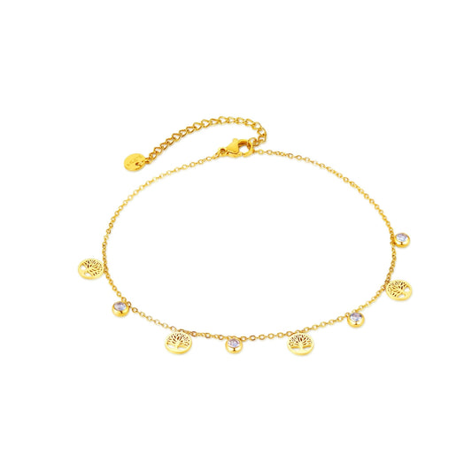 Gold-plated anklet with life tree charms from SKADIS Jewelry