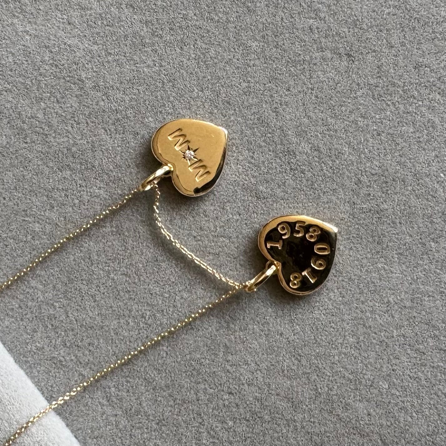 A gold heart-shaped pendant necklace with a short chain from SKADIS Jewelry