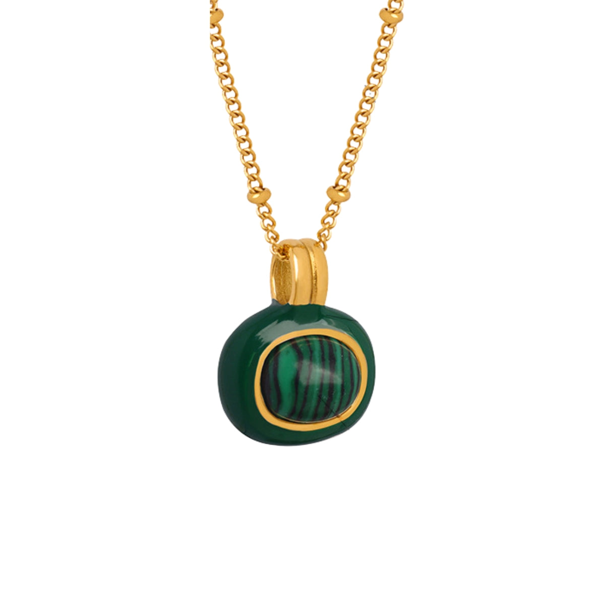 Gold necklace with a green pendant from SKADIS Jewelry