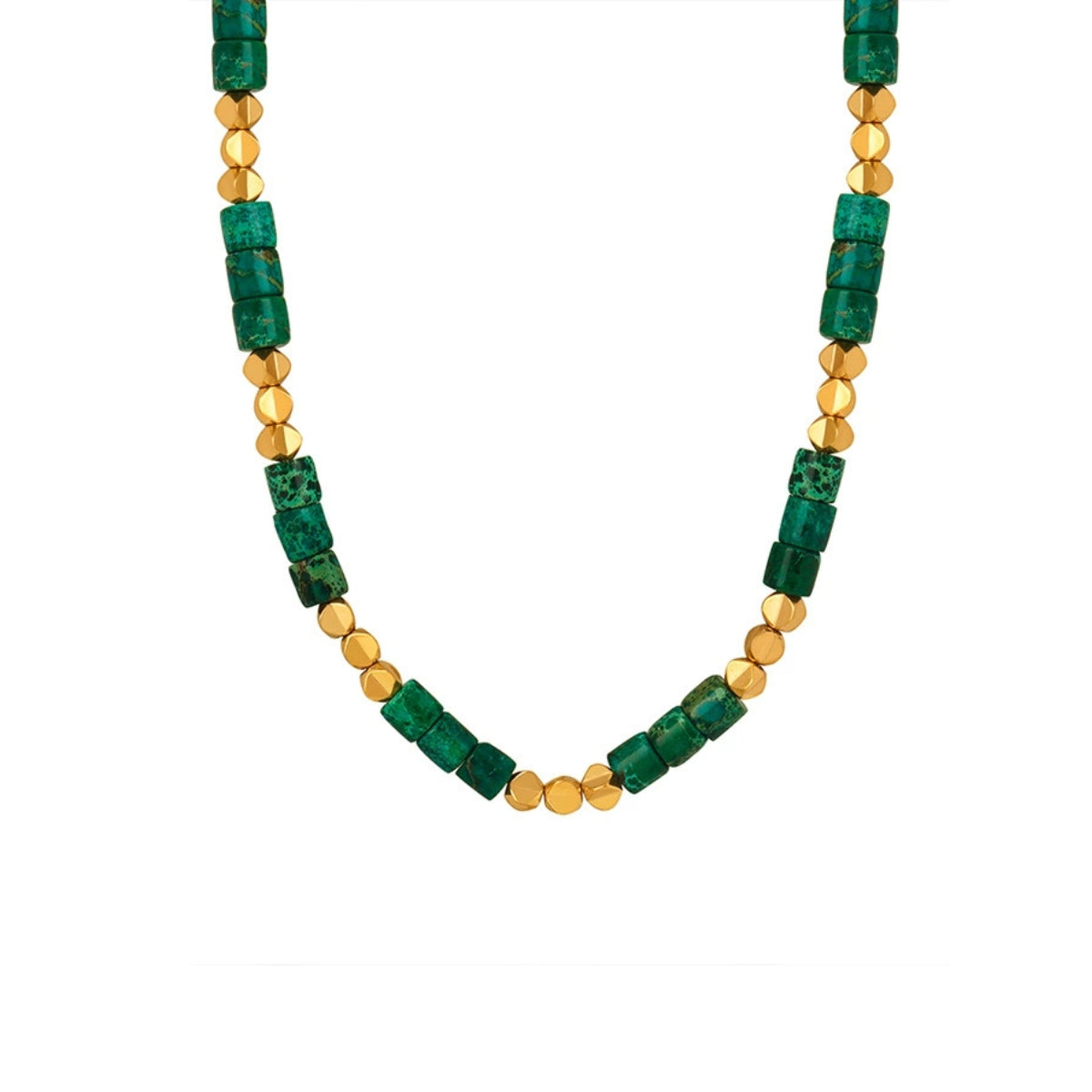Necklace with malakit and gold beads from SKADIS Jewelry