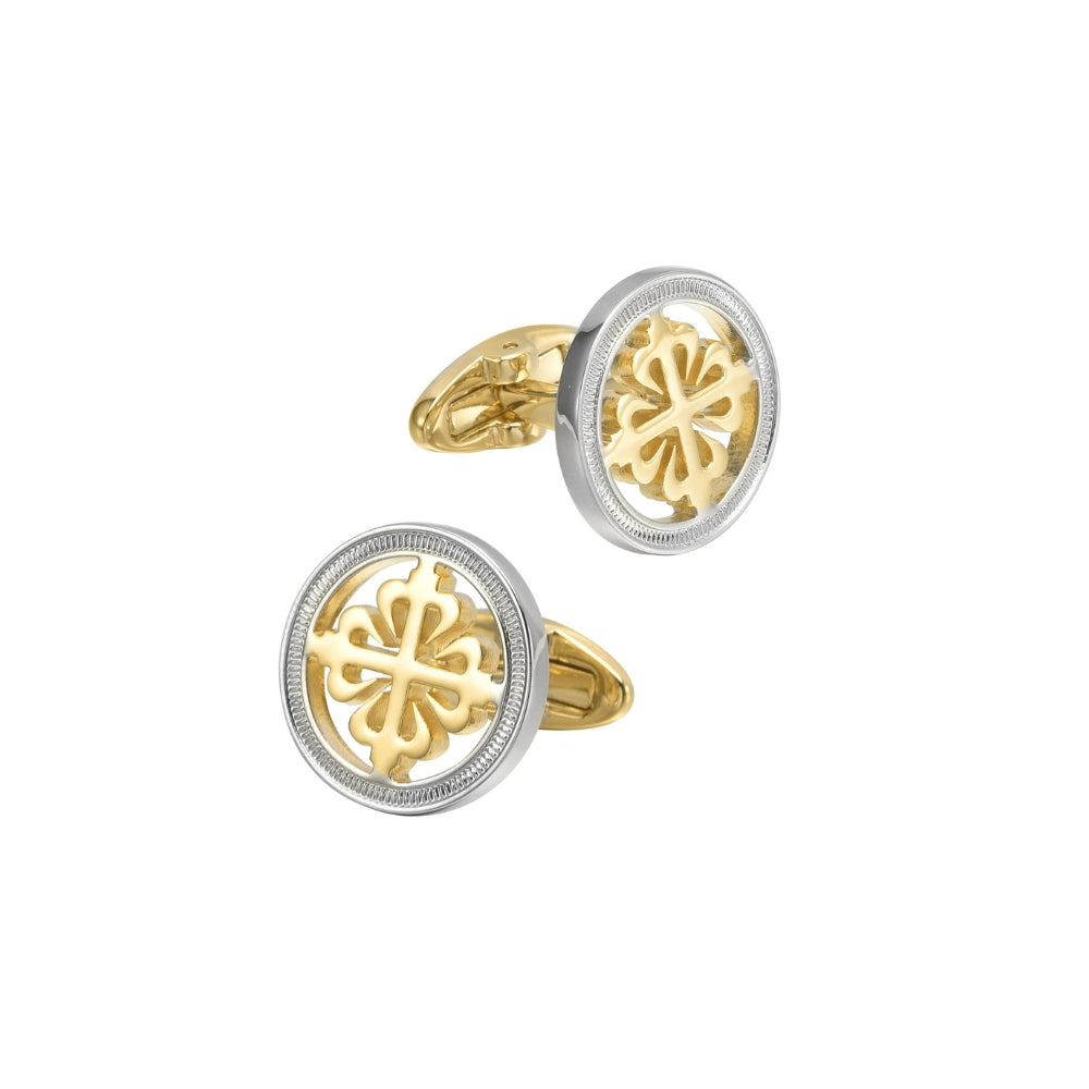 Gold and silver cufflinks with intricate designs from SKADIS Jewelry