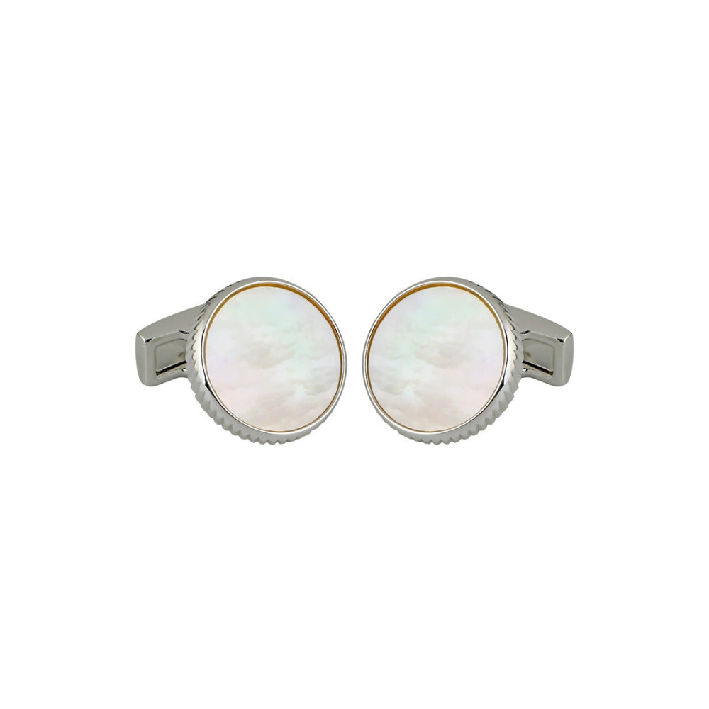 Pair of cufflinks with round mother-of-pearl stones from SKADIS Jewelry