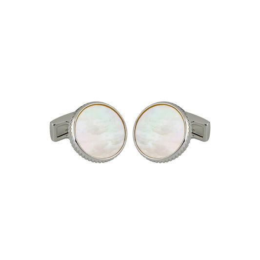 Pair of cufflinks with round mother-of-pearl stones from SKADIS Jewelry