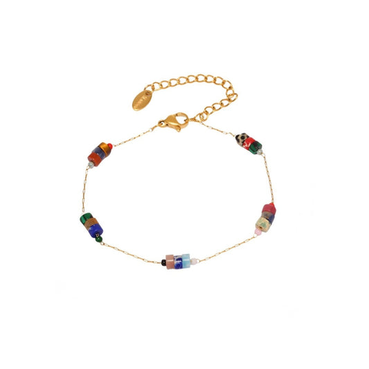 Gold bracelet with colorful beads from SKADIS Jewelry