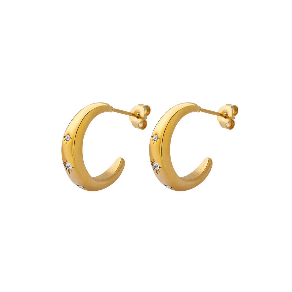 Gold hoop earrings with small zirconia from SKADIS Jewelry