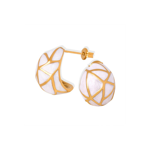 Pair of gold-plated white enamel hoop earrings from SKADIS Jewelry