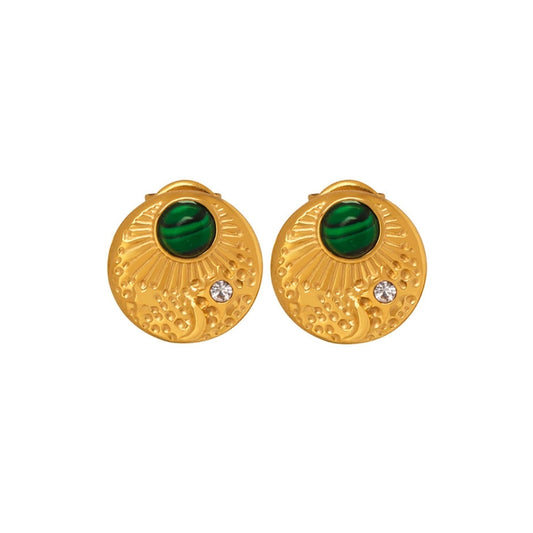 Gold earrings with malachite from SKADIS Jewelry