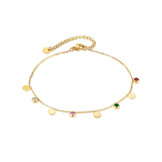 Gold-plated anklets with colorful zirconia from SKADIS Jewelry