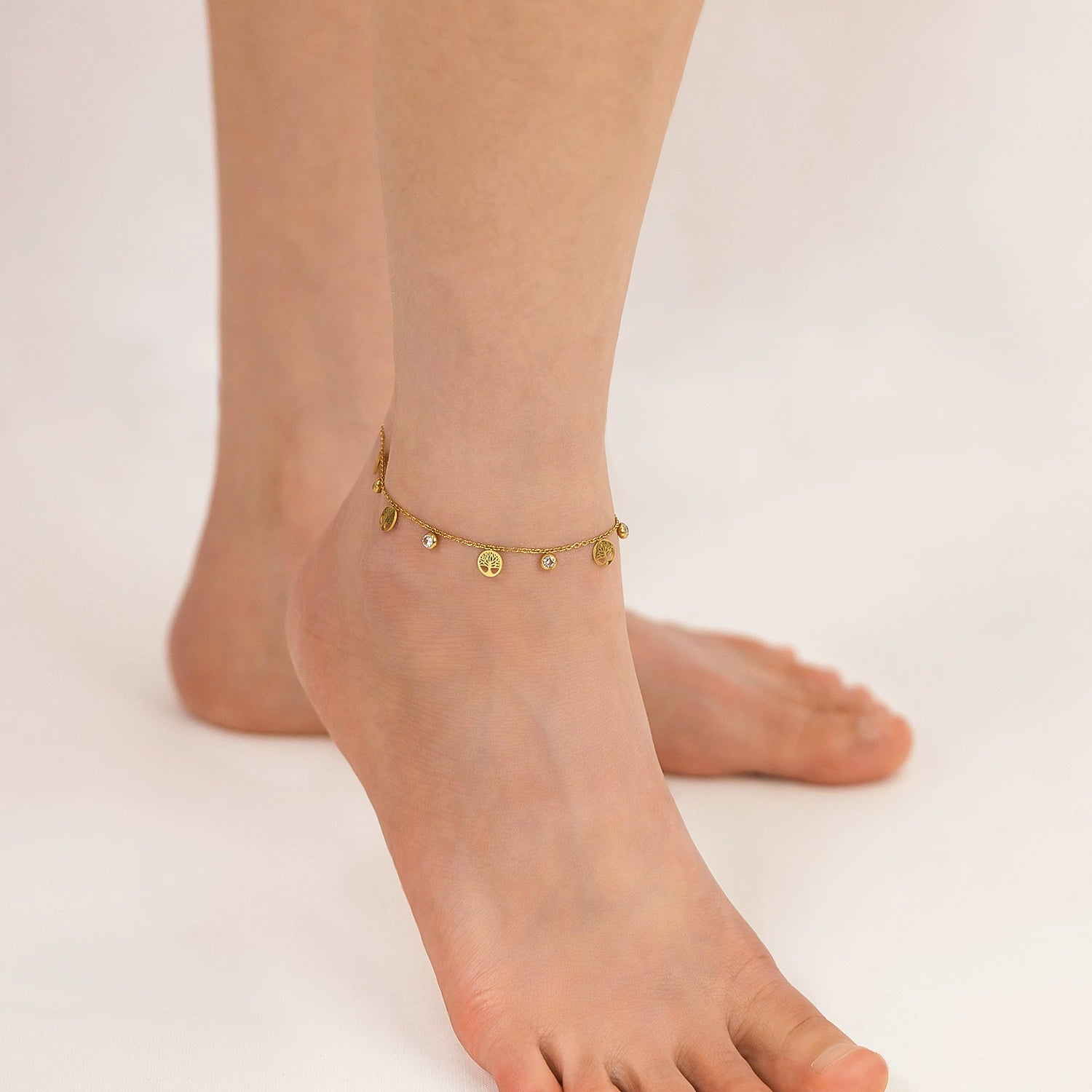 Gold-plated life tree design anklet from SKADIS Jewelry
