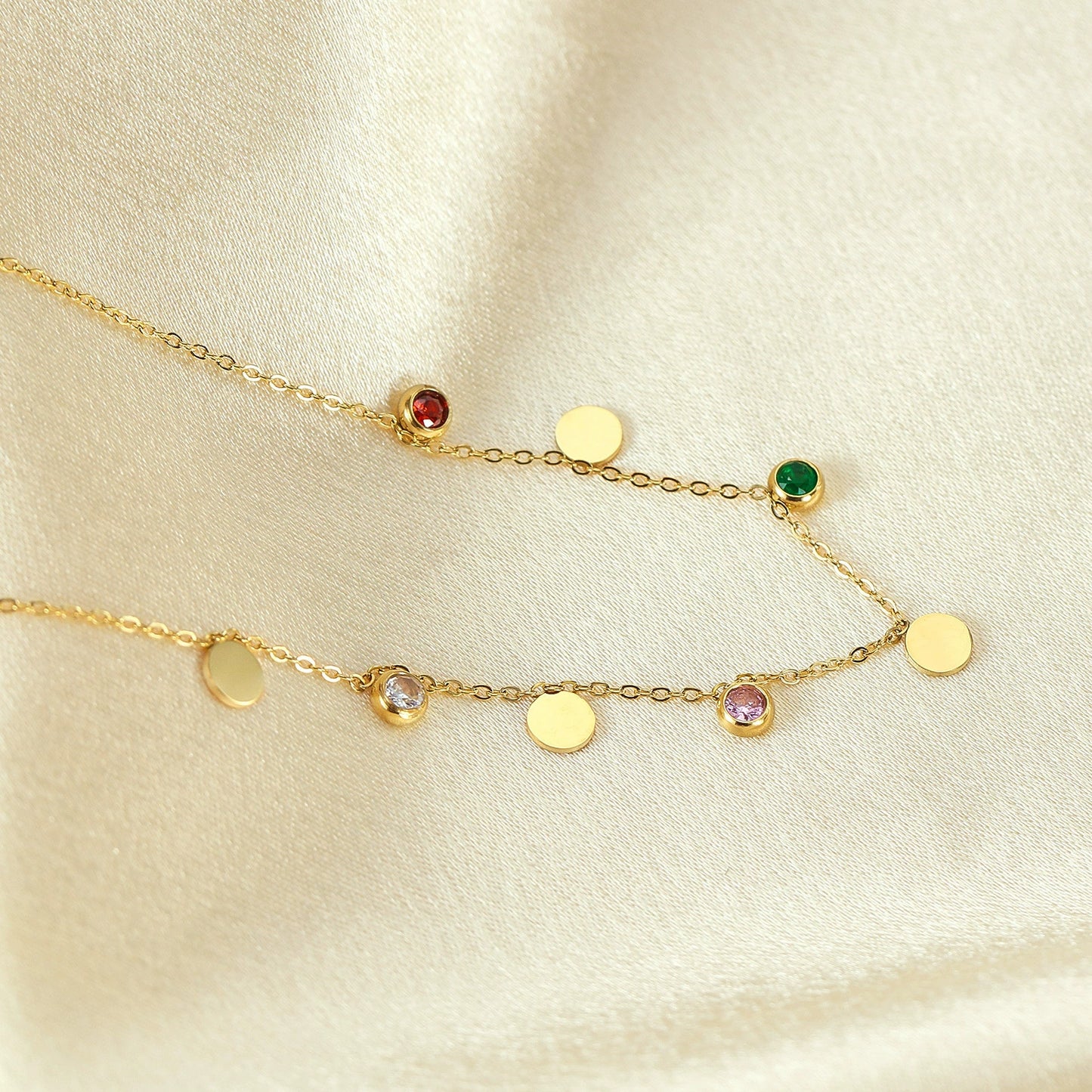 Gold-plated anklet with colorful zirconia from SKADIS Jewelry
